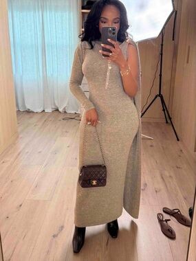 JLUXLABEL Long-Sleeve Knit Maxi Dress in Taupe